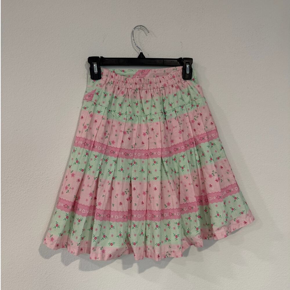Vintage Pink & Green Floral Pleated Skirt with Belt Size 36 - Picture 2 of 5